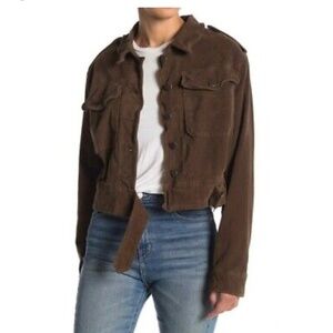 Free People Jacket Women Size M Everlyn Moss Army Green Cropped MSRP $148